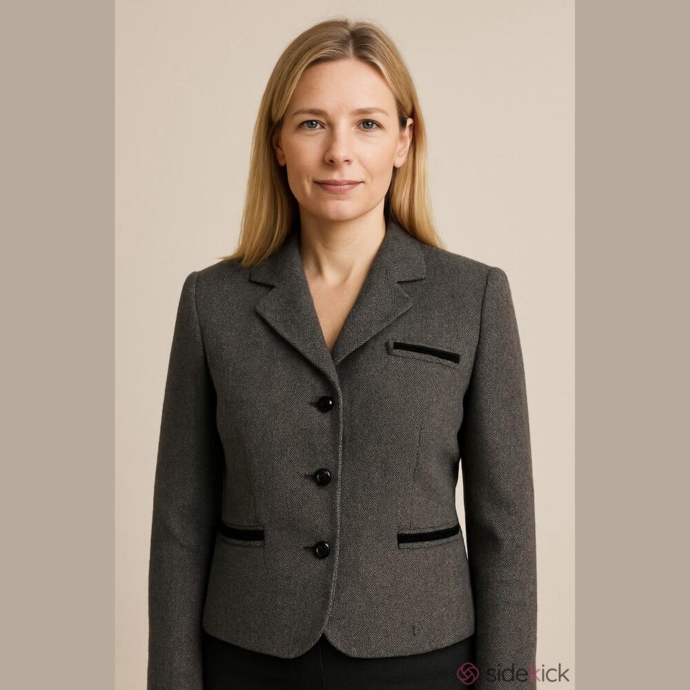 The Limited Vintage Gray Wool Tweed Cropped Velvet Trim Button Down Blazer M